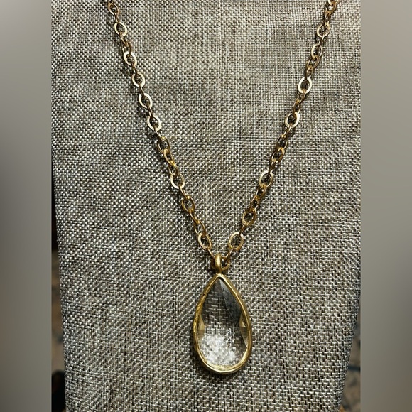crystal pendant long necklace on gold link necklace, versatile, handmade - Picture 5 of 6